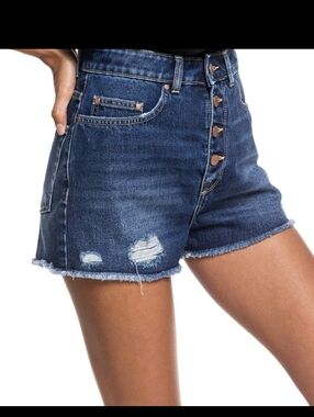 Roxy High Rise Mom Denim Shorts Distressed Button Fly Sz 26